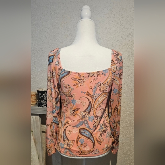 Paisley Mesh Embellished Ruched Top Pink Multi - Picture 5 of 6